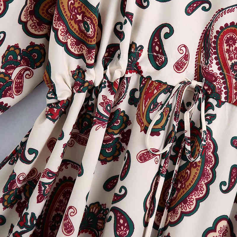 PUWD Sweet Women Soft Cotton V Neck Dress Spring-autumn Fashion Ladies Chinese Style Female Patterned Mini 210522