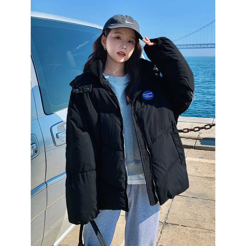 Winter Loose and Thickened Little Hooded Cotton Padded Jacket White Coat Women's Fashion Oversized Puffer Women 211011