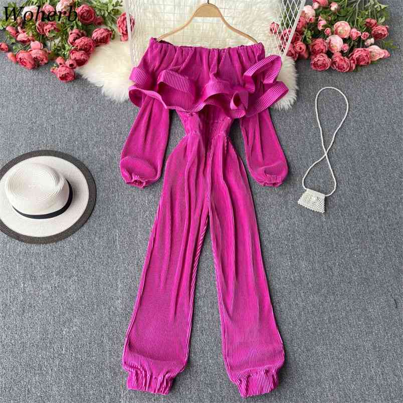 Women Jumpsuits Ruffle Off Shoulder Bodysuits Fashion Puff Long Sleeve Slim Waist Straight Pants Pleated Elegant Rompers 210519, Rose red
Women Jumpsuits Ruffle Off Shoulder Bodysuits Fashion Puff Long Sleeve Slim Waist Straight Pants Pleated Elegant Rompers 210519, Rose red