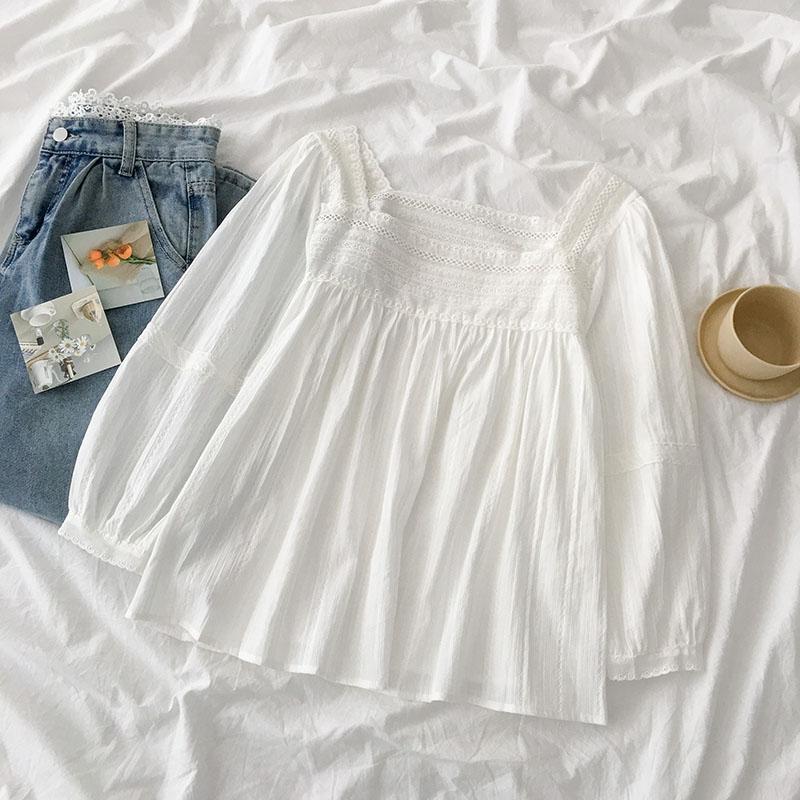 Women's Blouses & Shirts White Shirt 2021 Spring Clothing Style Loose Square Collar Pullover Long Sleeve
Women's Blouses & Shirts White Shirt 2021 Spring Clothing Style Loose Square Collar Pullover Long Sleeve