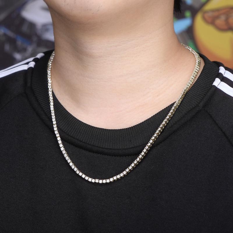 Chains Vinregem Hip Hop Rock 925 Sterling Silver Created Moissanite Gemstone Unisex Tennis Chain Necklace Fine Jewelry Birthday Gi