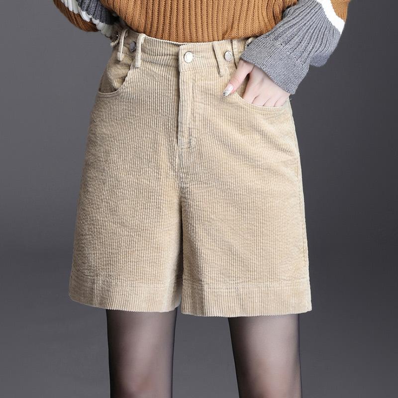 Winter Fall Casual Women Female Elastic High Waisted Blue Beige Black Corduroy Shorts , Korean Fashion 4xl For Woman Women's