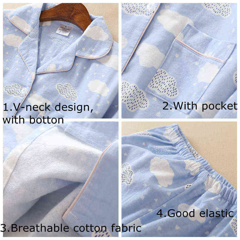 JULY'S SONG Woman Cotton Printing Pajamas Long Sleeves Women's Trousers Pajamas Set Casual Soft Sleepwear Suit Woman Homewear 211118