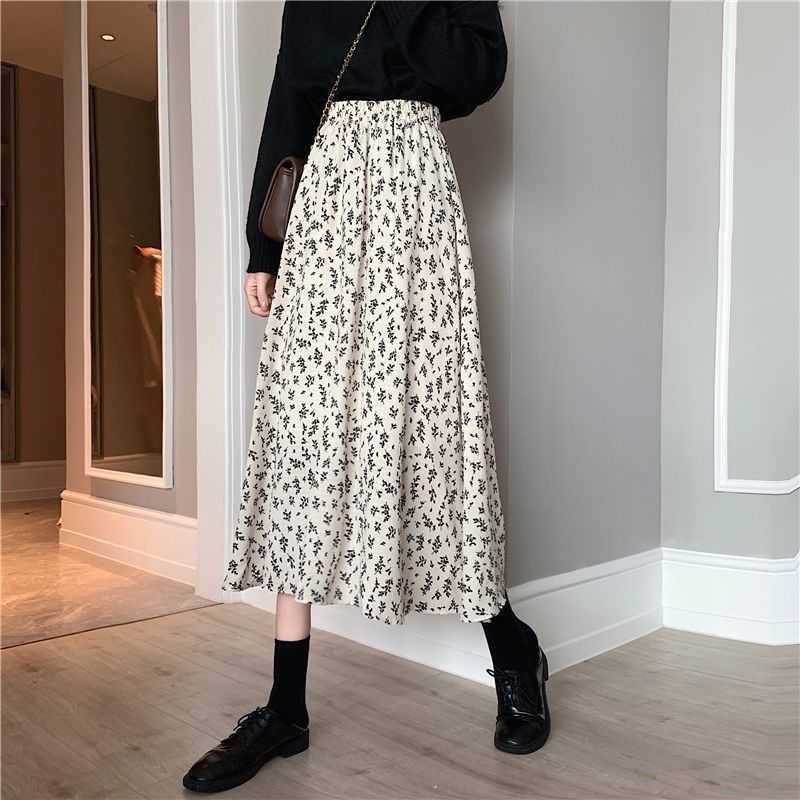 Women's Skirts Harajuku High Waist Floral Print for Women Spring Autumn Midi Vintage Female Korean Style Long 210619