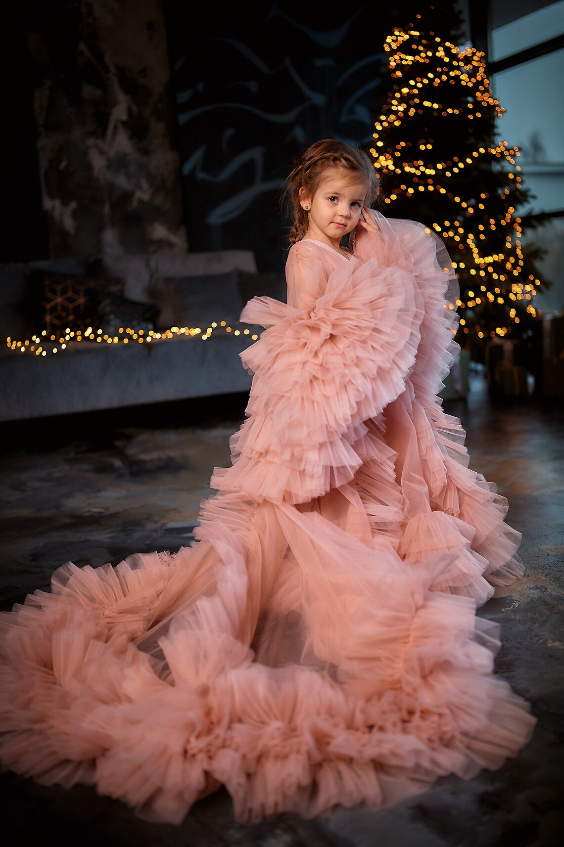 Pink Ruffles Flower Girls Dresses For Weddings Baby Party Prom Photoshoot Girl Dress Long Sleeve Birthday Gowns