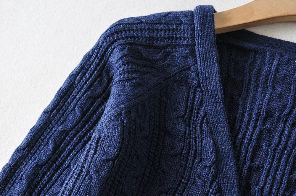 Streetwear Orange Daisy Embroidery Knitted Cardigan Vintage Navy blue Twist Sweater Punk pull Korea Clothes Women Knit kardigan 210429