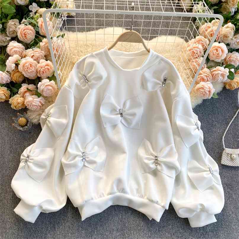 Oversized Sweatshirt for Women Sweet Rhinestrone Decoration Bow Pattern Long Sleeve Casual Loose Female Tops 210603, White
Oversized Sweatshirt for Women Sweet Rhinestrone Decoration Bow Pattern Long Sleeve Casual Loose Female Tops 210603, White