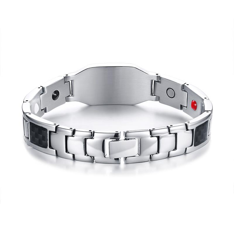 Stylish Carbon Fiber Knights Templar Shield Magnetic Bio Energy Silver&black Bracelets For Men Cross Faith Therapy Male Link, Chain