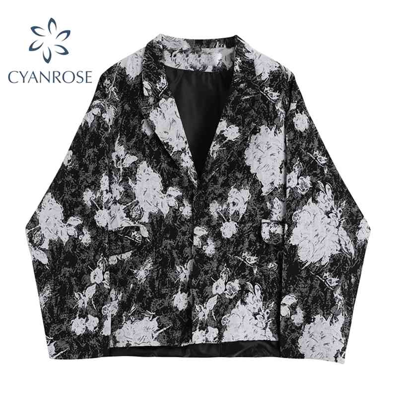 Dark Tie Dye Blazer Jacket V Neck Long Sleeve Oversized Streetwear Coat Stylish Vintage Gothic Casual Ins Outwear Tide Female 210430