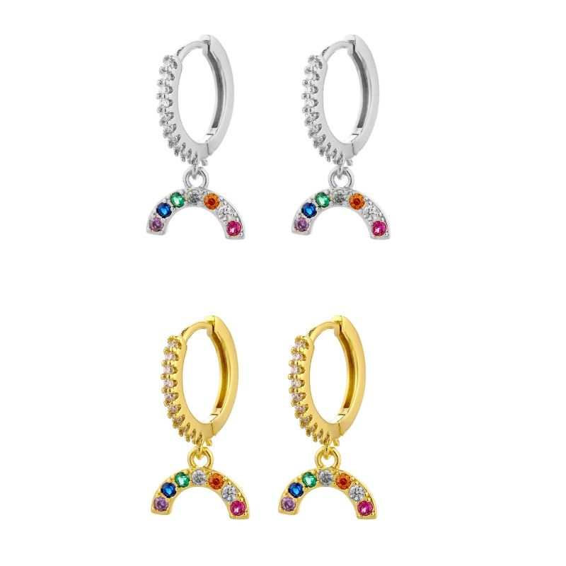 Colorful Rainbow Zirconia Crystal Charm Gold Silver Love Hoops Earring For Women Gift Korean Fashion Luxury Jewelry