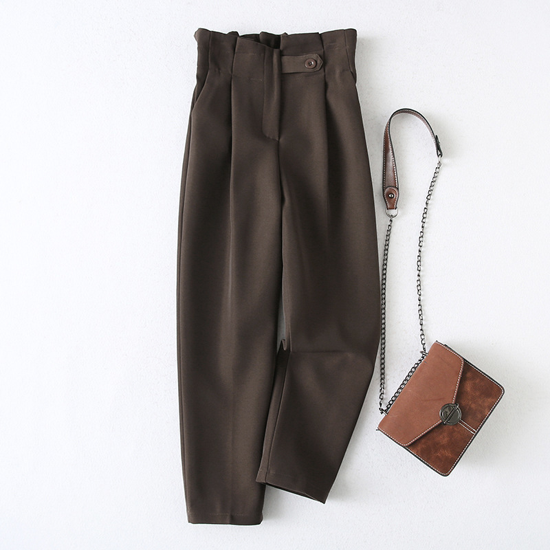 Nomikuma Women Suit Pants Korean Elegant Ruffle High Waist Long Trousers Autumn Winter New Office Wear Harem Pants 6D025 210427