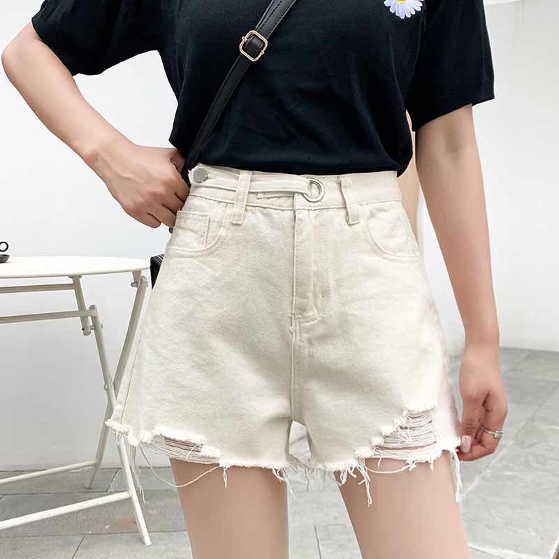 Loose High Waist Slim Straight-Leg Shorts Korean Style Ripped Solid Button Wide Leg Women's Shirts Plus Size 9515 210518