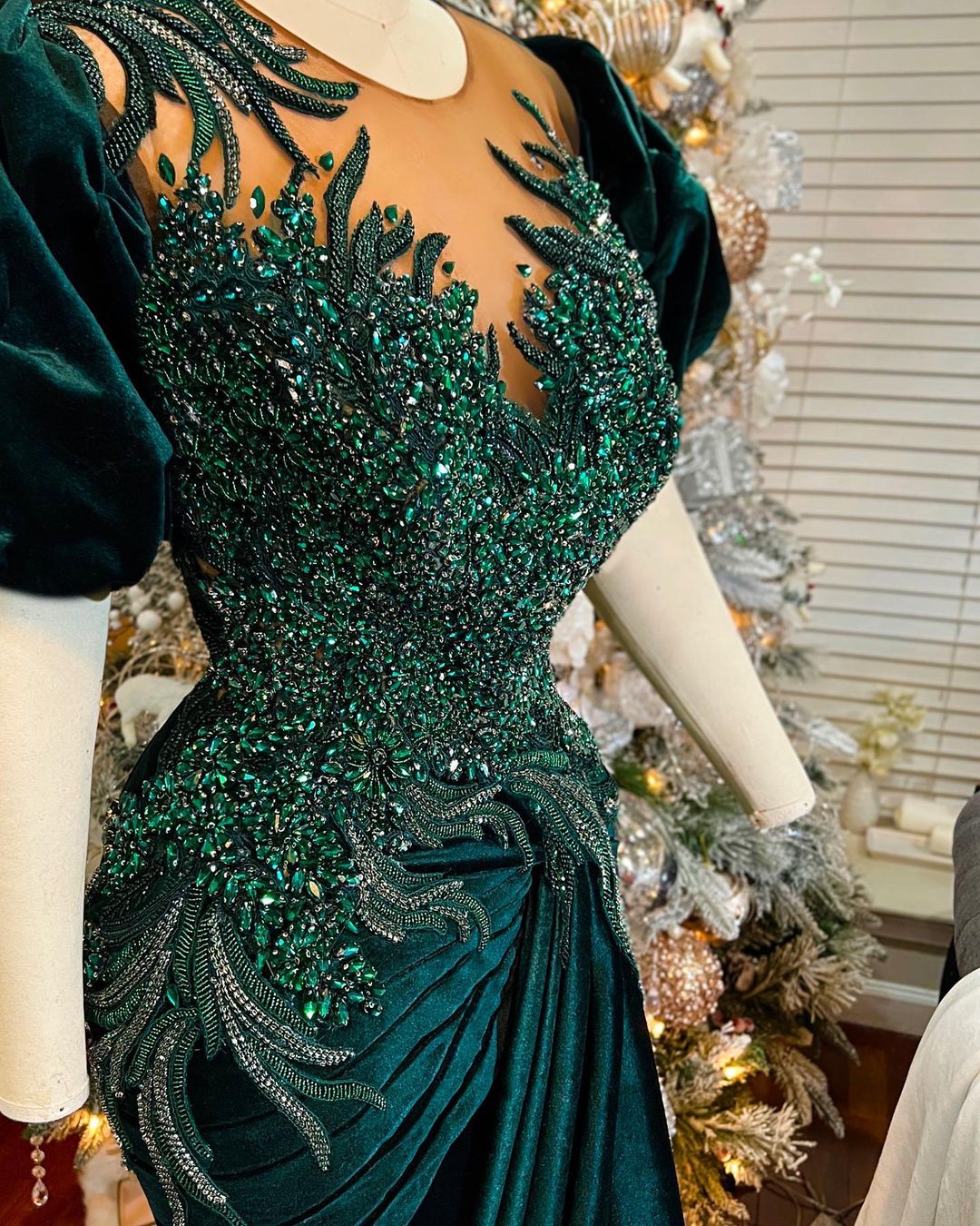 2022 Plus Size Arabic Aso Ebi Dark Green Mermaid Prom Dresses Beaded Crystals Velvet Evening Formal Party Second Reception Birthday Engagement Gowns D