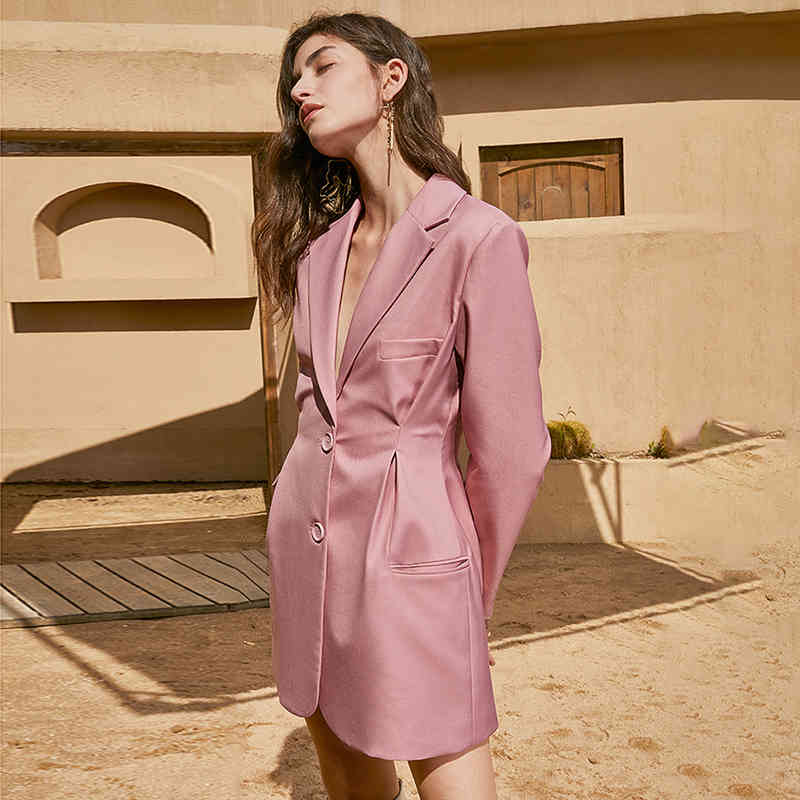 Black Blazer Dress For Women Notched Long Sleeve High Waist Mini Dresses Female Fashion Clothing Spring 210520