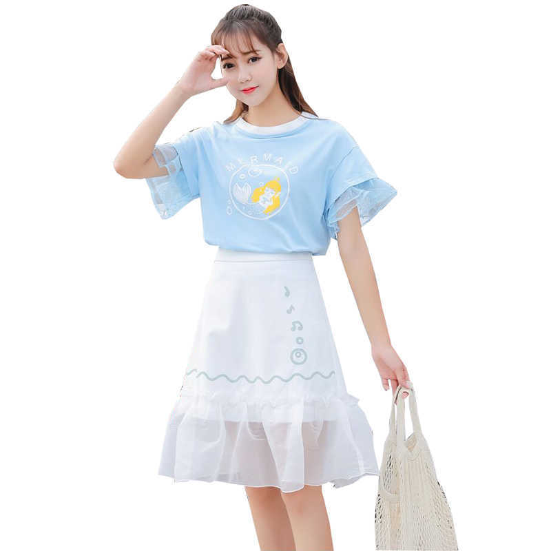 S-XL Womens T Shirt And Skirt wo Piece Sets Cartoon Print Short Sleeve Shirts Elastic Waist Lace Patchwork Mini 210526, White dress
S-XL Womens T Shirt And Skirt wo Piece Sets Cartoon Print Short Sleeve Shirts Elastic Waist Lace Patchwork Mini 210526, White dress