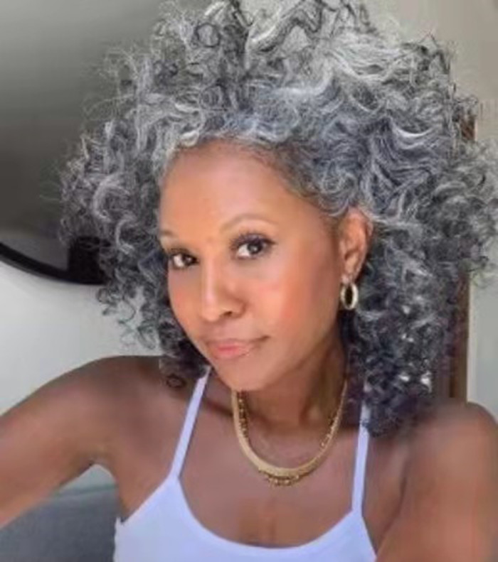 Gray Drawstring ponytail Authentic large dark grey ombre silver tips deep curl human extensions easy to fit with a elastic hair tie for most people 12