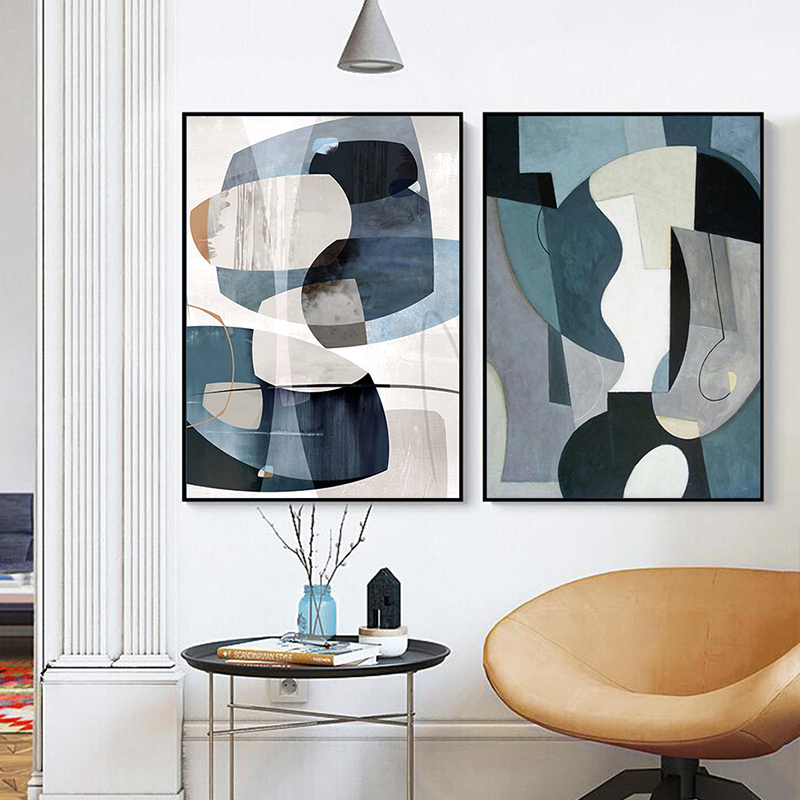 Abstract Blue Marble Poster Canvas Paintings Vintage Europe Posters and Prints Wall Art Pictures for Living Room Home Decor