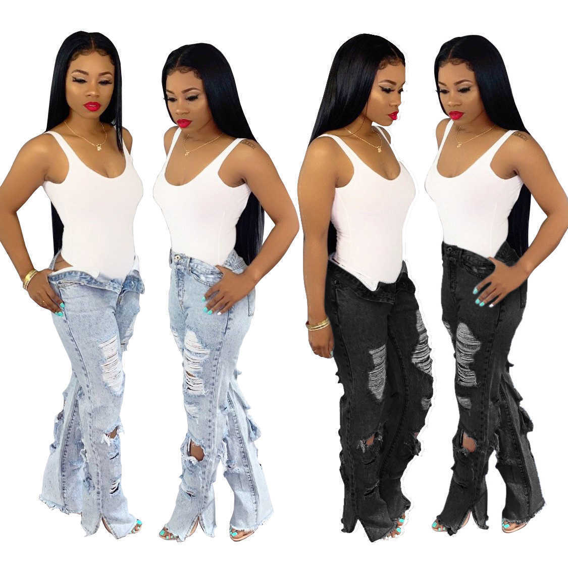 Plus Size Women Clothing Fashion Personality Front And Back Hole Beggar Version Elastic Free Straight Pants, Black
Plus Size Women Clothing Fashion Personality Front And Back Hole Beggar Version Elastic Free Straight Pants, Black