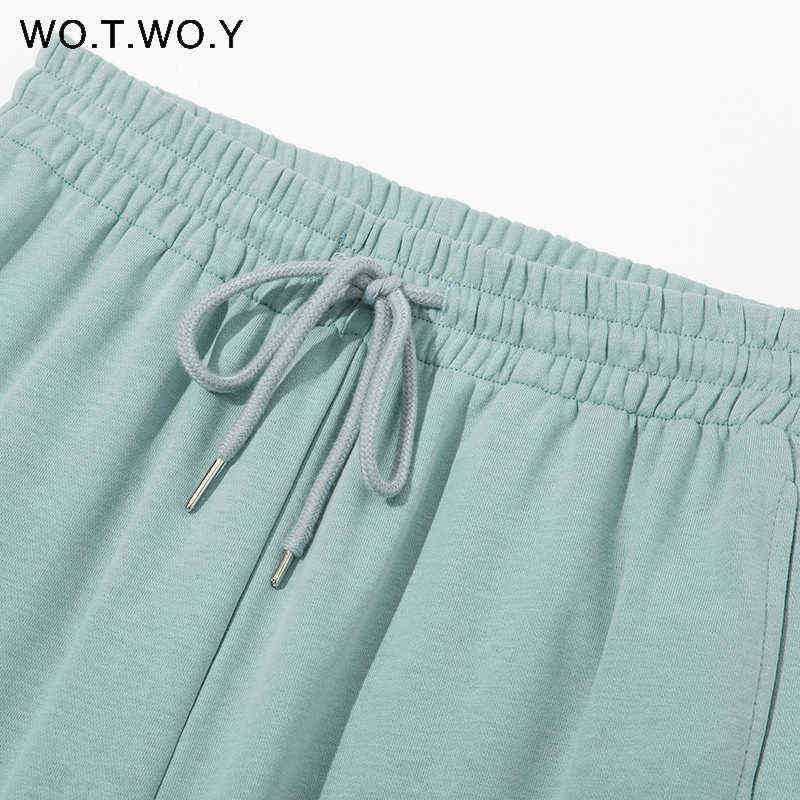 WOTWOY Elastic Waist Casual Sweatshirt Women 2 Pieces Matching Pants Sets Autumn Winter Loose Tracksuits Female Solid Pullovers 211109