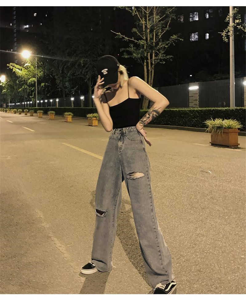 vintage High Waist Ripped tassel full length Mom Jeans Women Plus Size Harajuku Wide Leg Clothes trousers Streetwear Denim Pants 210922