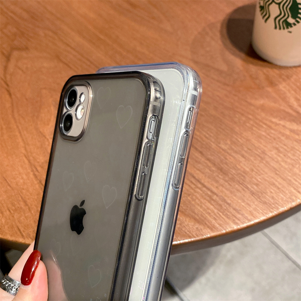 Cell Phone Cases Fashion Gradient Laser Love Heart Leaf Pattern Case For iPhone 13 11 12 Pro Max X XS XR 7 8 Plus SE 2020 Clear Cover With Hearts