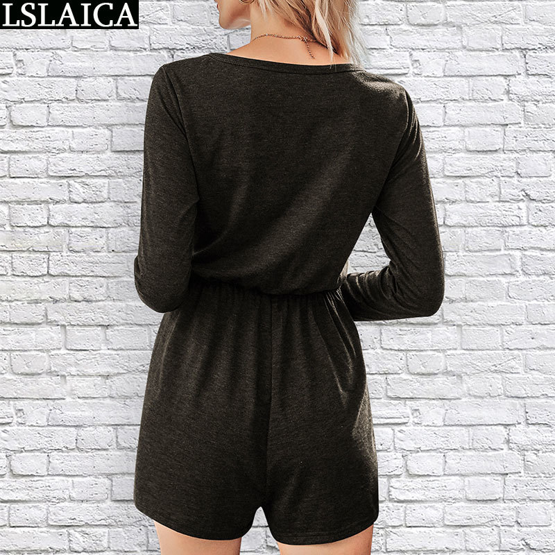 Women Rompers Long Sleeve Button Decorat Solid Jumpsuits Autumn Winter Fashion Casual Jumpsuit Loose Ropa Mujer 210520