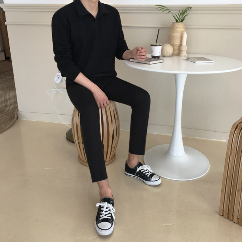 IEFB men's clothing long sleeve polo shirt spring Korean fashion cotton casual black tops for male basic trend clothes 210524