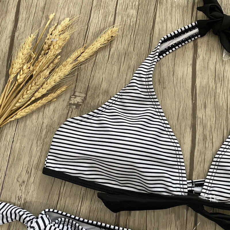 Micro Striped Bikini set Two-piece swimsuit Patchwork Bandage Push Up sexy Bathing Suit Women Swimwear Biquini S 210630