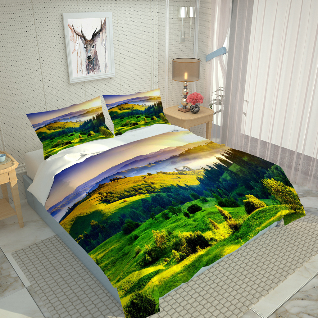 3D Bedding Duvet Cover Set Single Double Queen King Bed Linen with Pillowcase Quilt Covers green scenery landscape