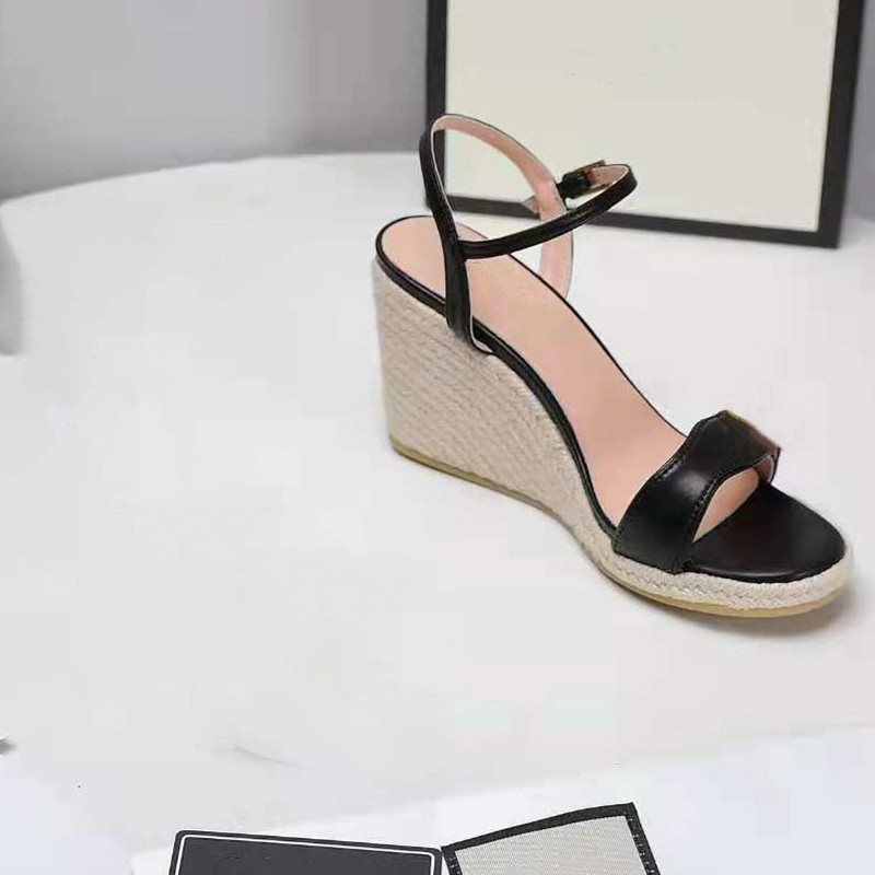 Femmes cuir plate-forme espadrille sandales concepteur dame réglable bride à la cheville boucle cordon en forme de talon sandale