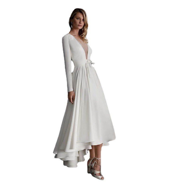 Women Dress Deep V Neck Long Sleeve Maxi Temperament Party es High Waist Large Hem Plus Size Summer es 210513