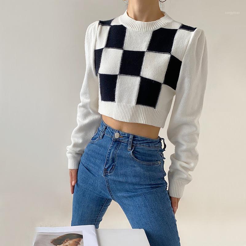 Women' Sweaters Women Chessboard Plaid Puff Sleeve Knit Top Checkerboard Knitted Jumper Y026, Black
Women' Sweaters Women Chessboard Plaid Puff Sleeve Knit Top Checkerboard Knitted Jumper Y026, Black