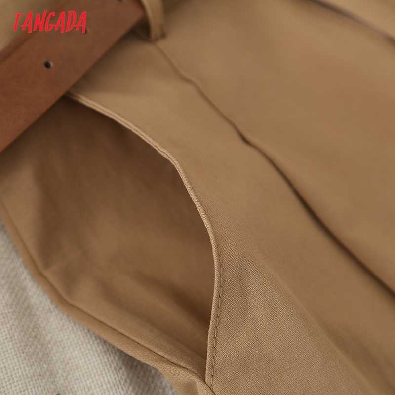 Tangada Summer Women Elegant Solid Cotton Shorts with Belt Pockets OL Pantalones 7H02 210714