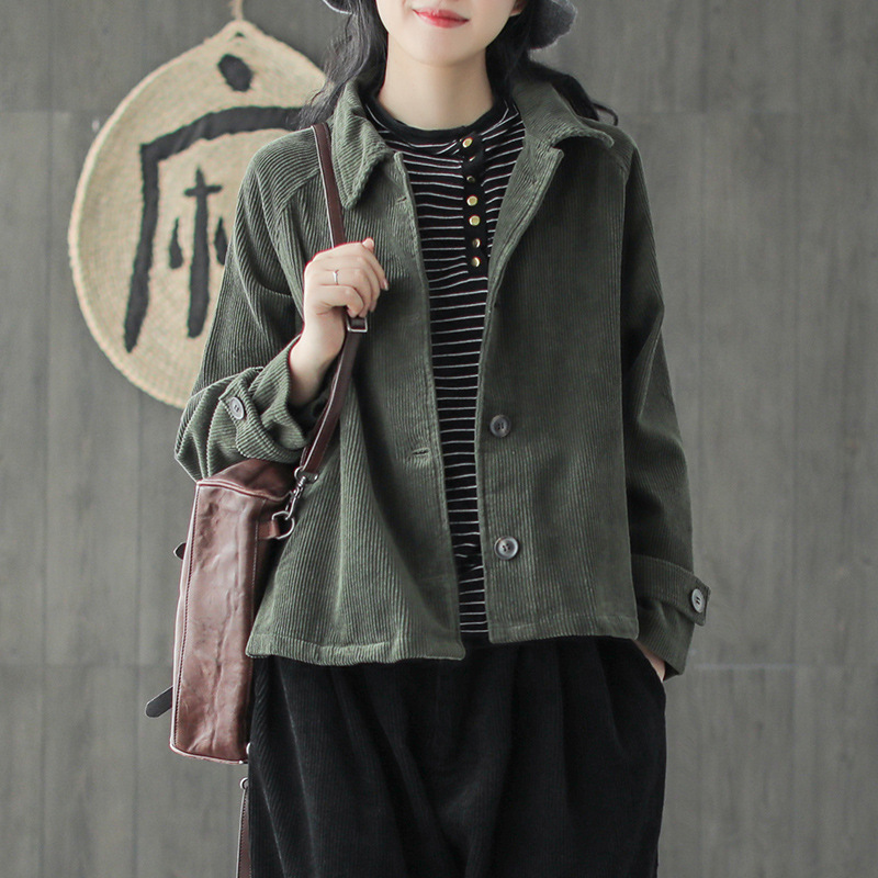 Johnature Autumn Leisure All-match Turn-down Collar Long Sleeve Corduroy Coats Simple Comfortable Women Fashion Coat 210521, Green
Johnature Autumn Leisure All-match Turn-down Collar Long Sleeve Corduroy Coats Simple Comfortable Women Fashion Coat 210521, Green