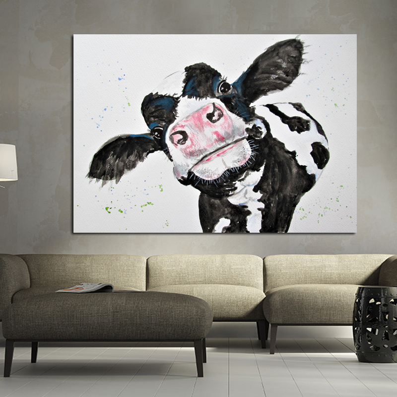 Watercolor Cow Canvas Painting Wall Art Prints Posters Modern Animal Art Wall Pictures for Living Room Unframed