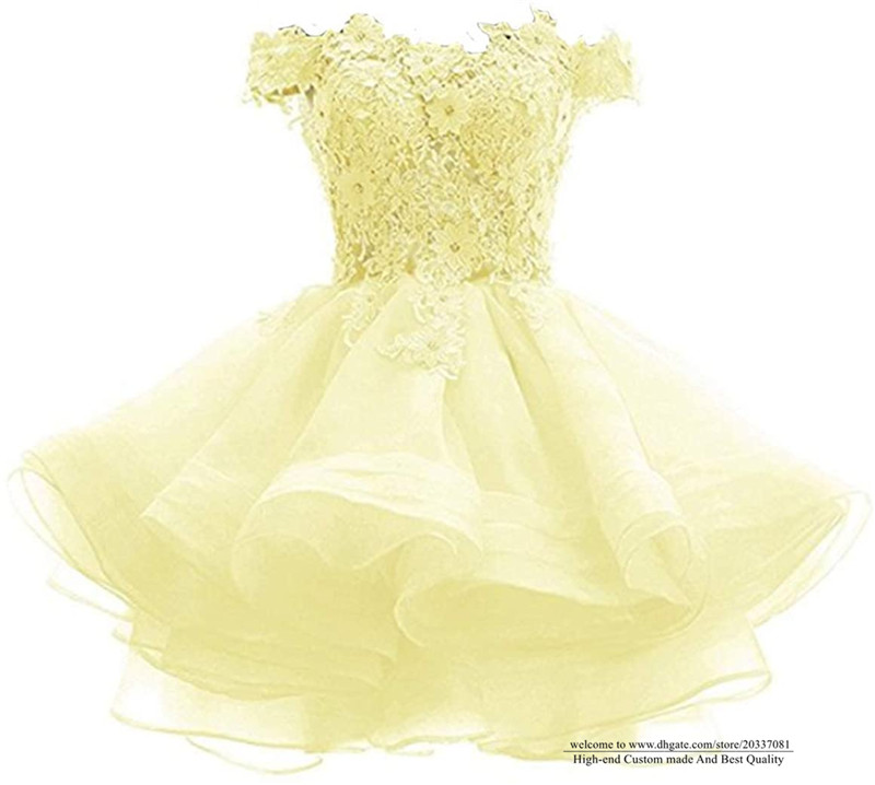 Sweet Sexy Bateau Crystal Mini Homecoming Dress 2021 Appliques Buttons Organza Plus Size Graduation Cocktail Prom Party Gown H05