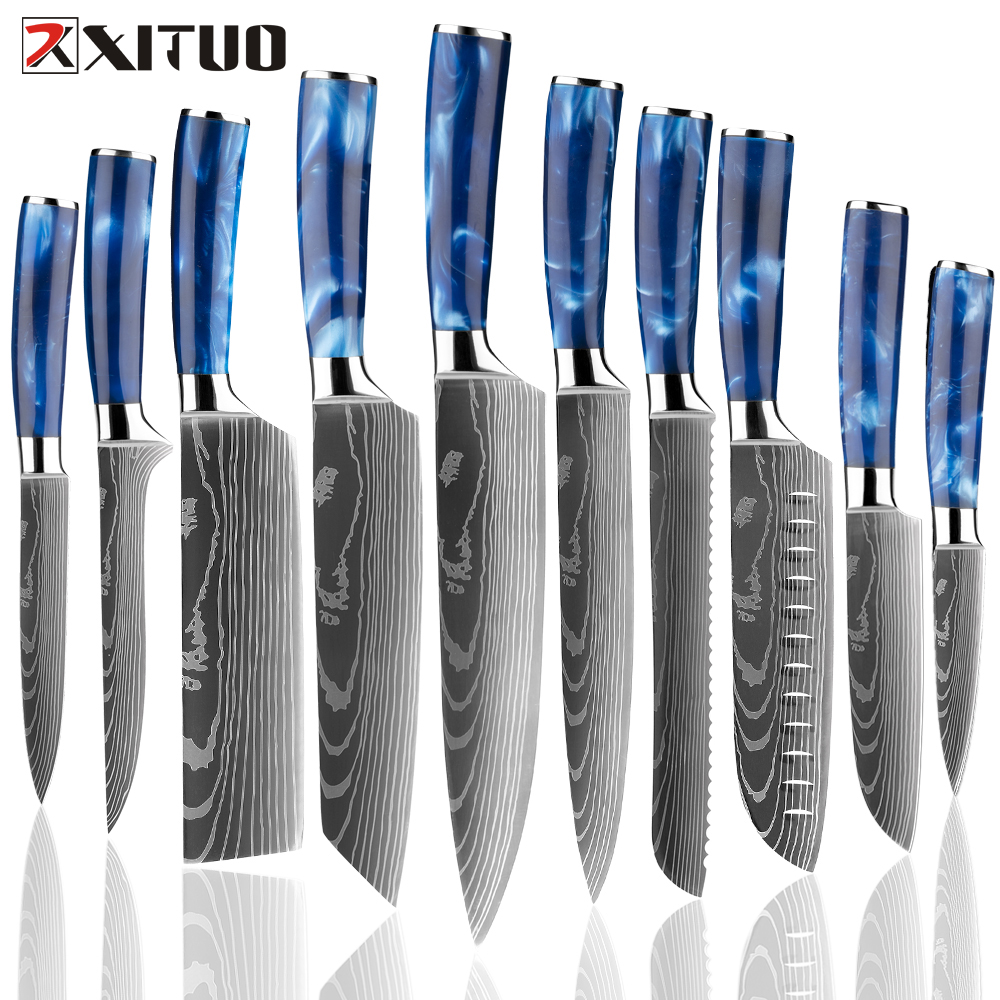 XITUO Chef knife 1-10PCS kitchen knives Santoku knife Resin hande aser Damascus Stee pattern Sharp Ceaver Sicing Best gift
XITUO Chef knife 1-10PCS kitchen knives Santoku knife Resin hande aser Damascus Stee pattern Sharp Ceaver Sicing Best gift