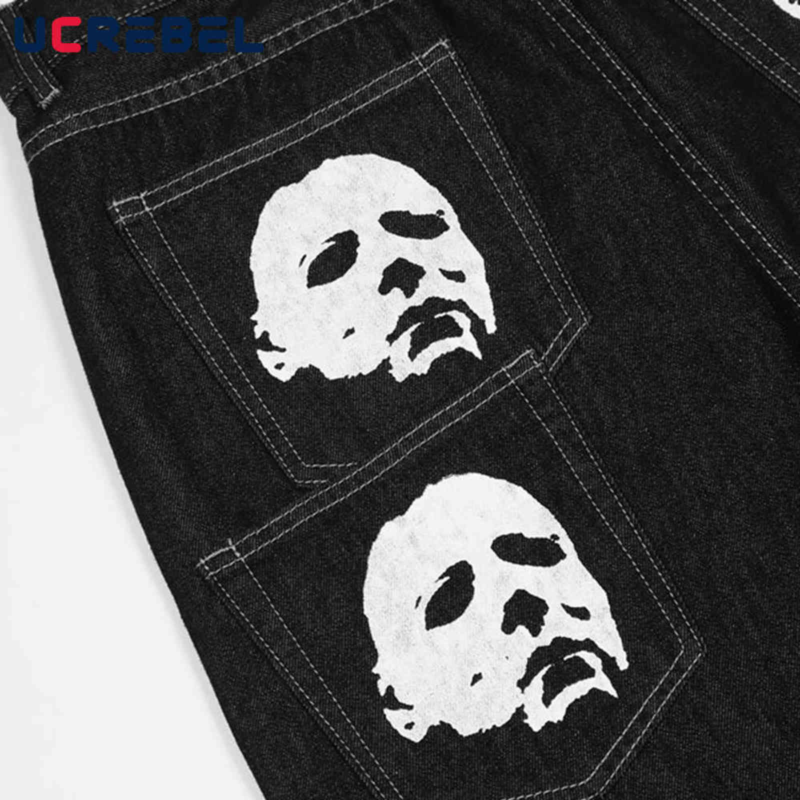 Spoof Portrait Print Denim Pants Mens High Street Loose Straight-leg Pants Streetwear Casual Jeans Trousers Men 211120