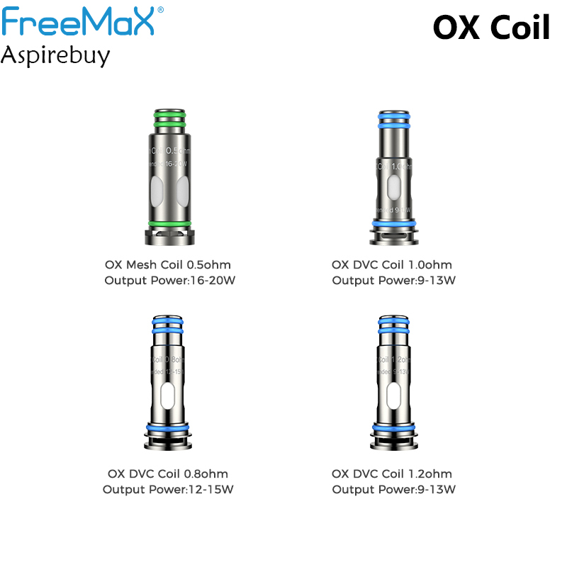 Freemax OX Coil Replacement Head OX-Mesh 0.5ohm & OX-DVC 1.2ohm/0.8ohm/1.0ohm fit Onnix 2 Kit 5pcs/Pack for both MTL and RDL Vaping E-cigarette Authentic
Freemax OX Coil Replacement Head OX-Mesh 0.5ohm & OX-DVC 1.2ohm/0.8ohm/1.0ohm fit Onnix 2 Kit 5pcs/Pack for both MTL and RDL Vaping E-cigarette Authentic
