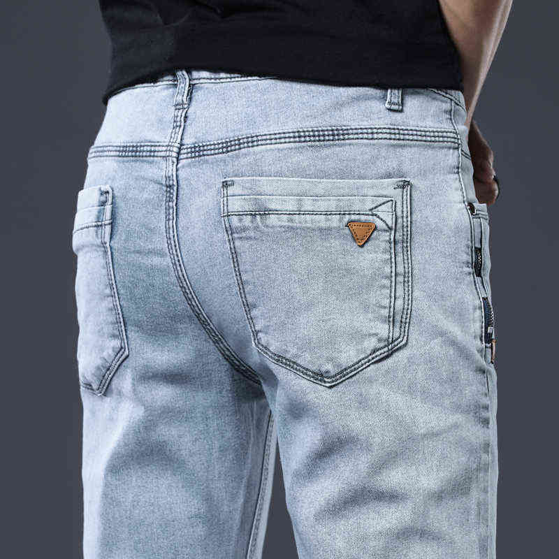 BROWON Korean Style Skinny Jeans Men Ripped Fashion Mid Waist Long Length Stretch Denim Pant Plus Size Slim Pencil 211111