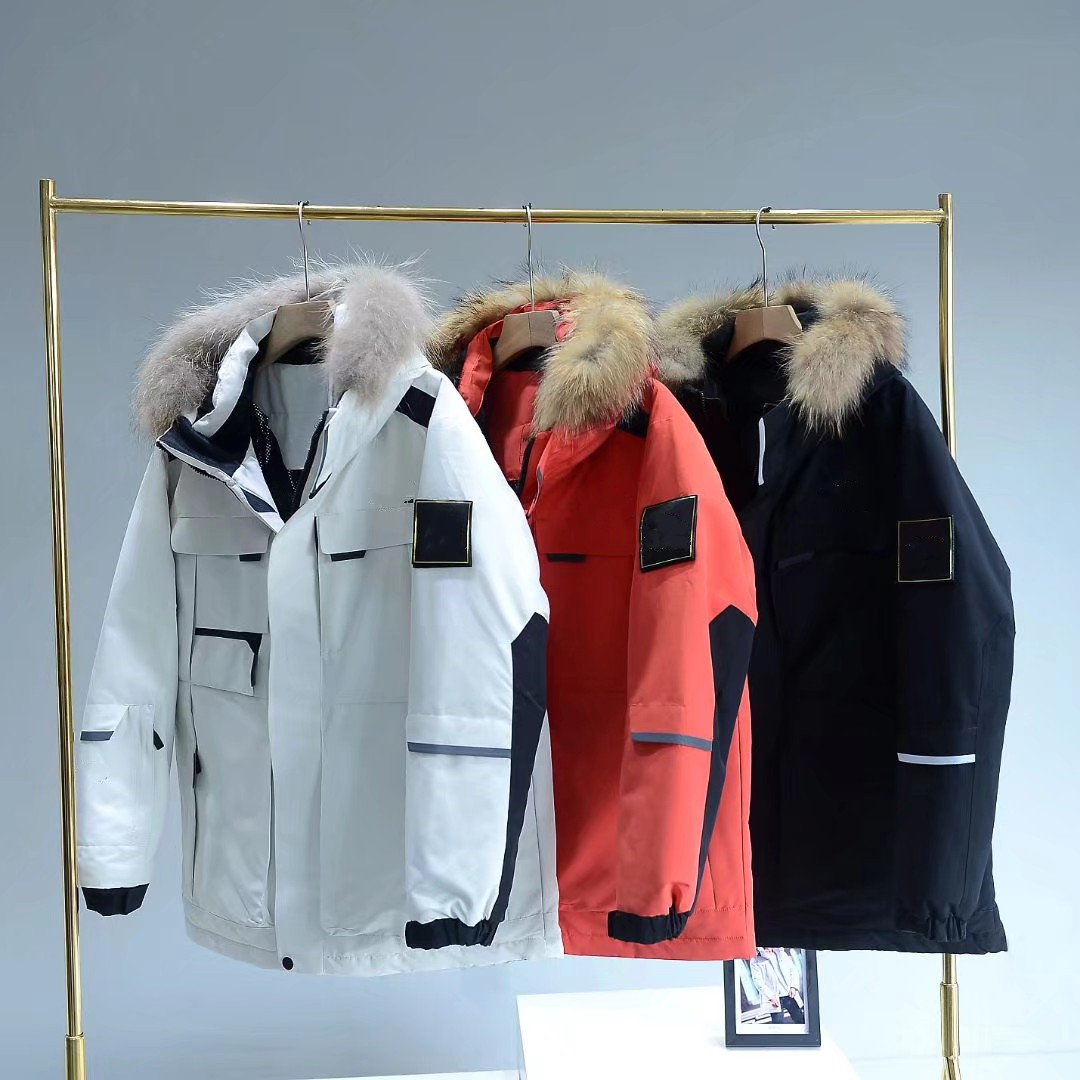 Men's North Sports Leisure Down Jacket Long Fur Collar Thick Coat Hooded Printing Logo Parka Coats Color Armband Outerwear Face Clothing 588