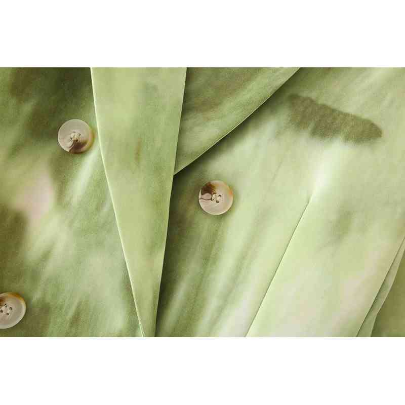 fashion women notched collar blazer office ladies gradient green print jackets casual female pocket suits girls chic 210430