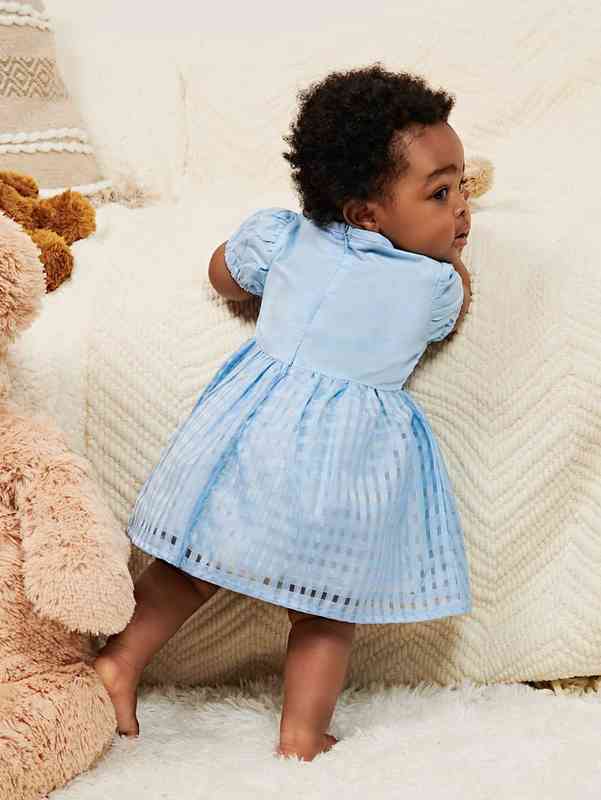 Baby Puff Sleeve Zip Back Appliques Dress SHE