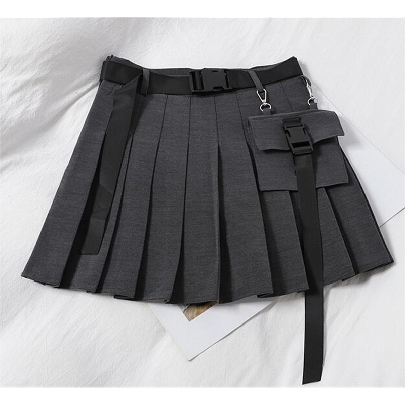 Joinyouth Pleated Mini Skirt Gothic Harajuku Lady Cargo Skirts Pocket A-line Faldas Hip-hop Streetwear Casual Black Plaid Skirts 210407