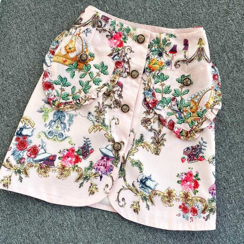 Summer 2 Piece Set Women Elegant Floral Print Flare Sleeve Ruffles Blouse Shirt Mini Pencil Skirt Suits Outfits 210603