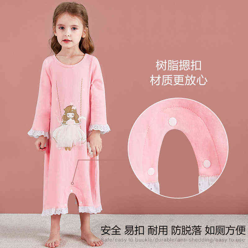Girls Nightdress Pajamas Spring Kids Pijamas Pink Cartoon Princess Long-Sleeved Pyjamas For Children 3-12 Years 211130