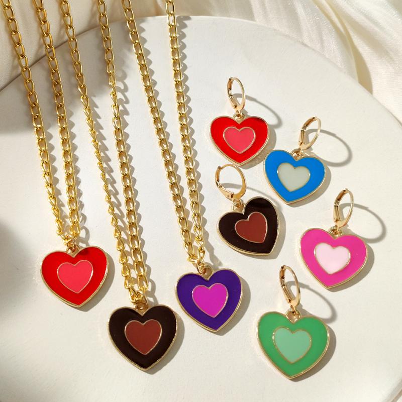 Earrings & Necklace Sweet Candy Color Heart Pendant Hoop Set For Women Enamel Metal Link Chain Fashion Jewelry, Silver
Earrings & Necklace Sweet Candy Color Heart Pendant Hoop Set For Women Enamel Metal Link Chain Fashion Jewelry, Silver