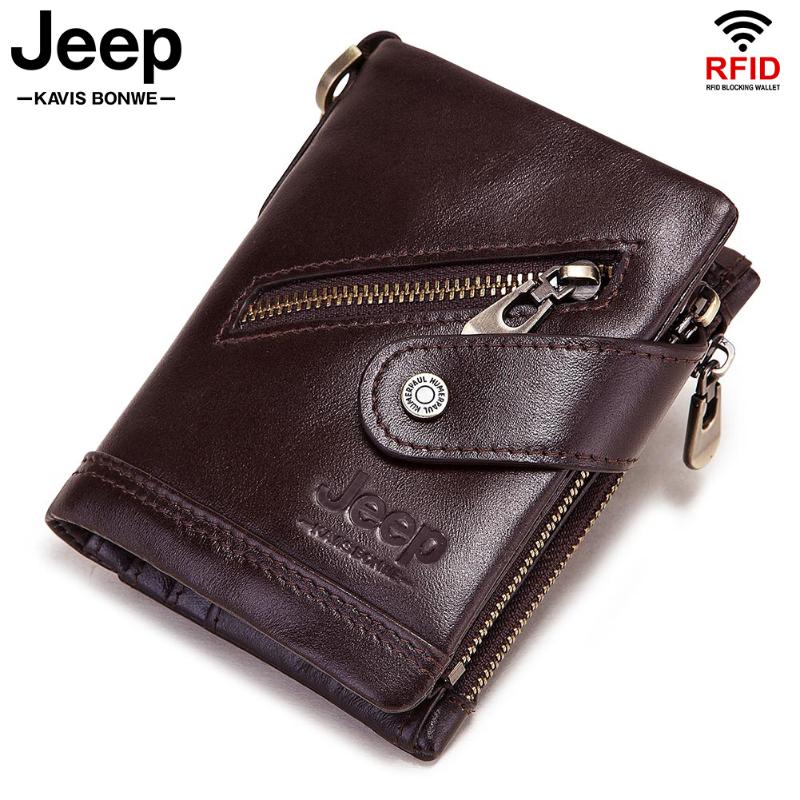 

Wallets Rfid 100% Genuine Leather Men Wallet Small Coin Purse Mini Card Holder Chain PORTFOLIO Portomonee Male Walet Pocket Zippers, Coffee chain