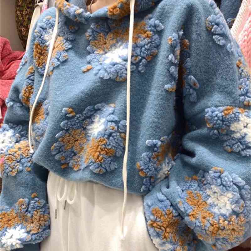 Nomikuma 3D Flowers Women Hooded Pullover Sweatshirt Causal Long Sleeve Women Jumper Autumn Winter Hoodies Top Femme 6D562 210427