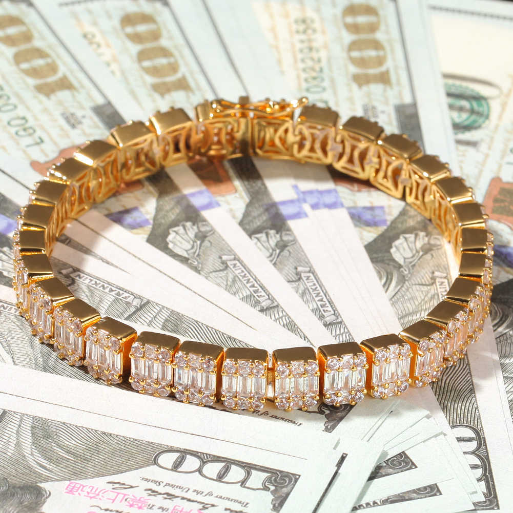 Uwin Baguette CZ Bracelet Iced Out Zircon 8.5m HipHop Fashion Punk Chain Bling Elegant Charms Jewelry 7inch 8inch 210609